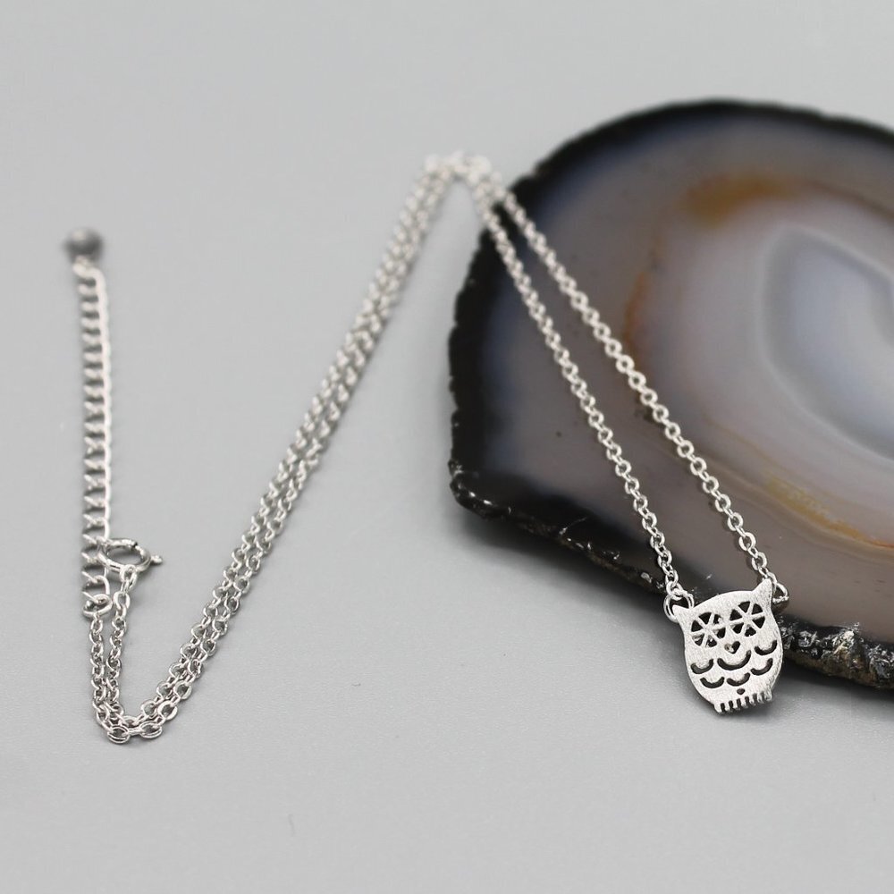 Jewelry necklace owl smart night animal 925 sterling silver dainty minimalist